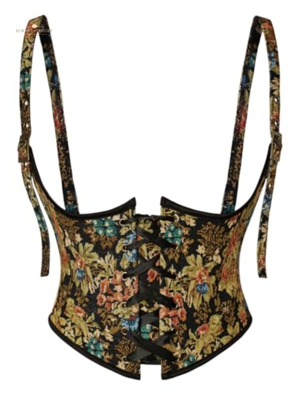 Floral Lace Up Underbust Corset Belt Boned Renaissance Waist Cincher